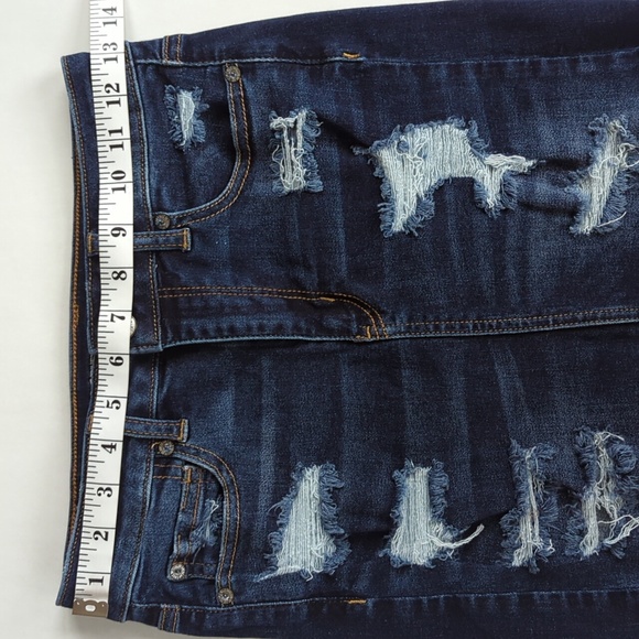 AEO Next Level Stretch X Super Hi-Rise Mini Distressed Jean Skirt 4R Blue - Picture 13 of 16